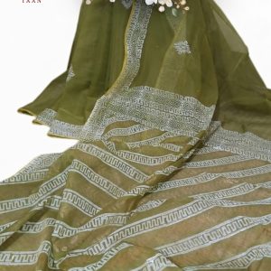 Semi Moslin Block Printed Saree 04