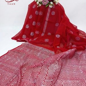 Block Printed Semi-moslin Saree 03