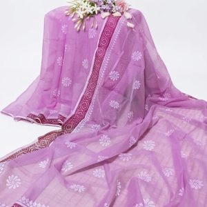 Semi Moslin Block Printed Saree